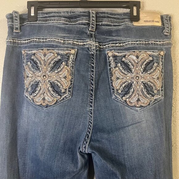 Grace in LA P Straight Sz19 Med Blue High Rise Jeans - Picture 6 of 14